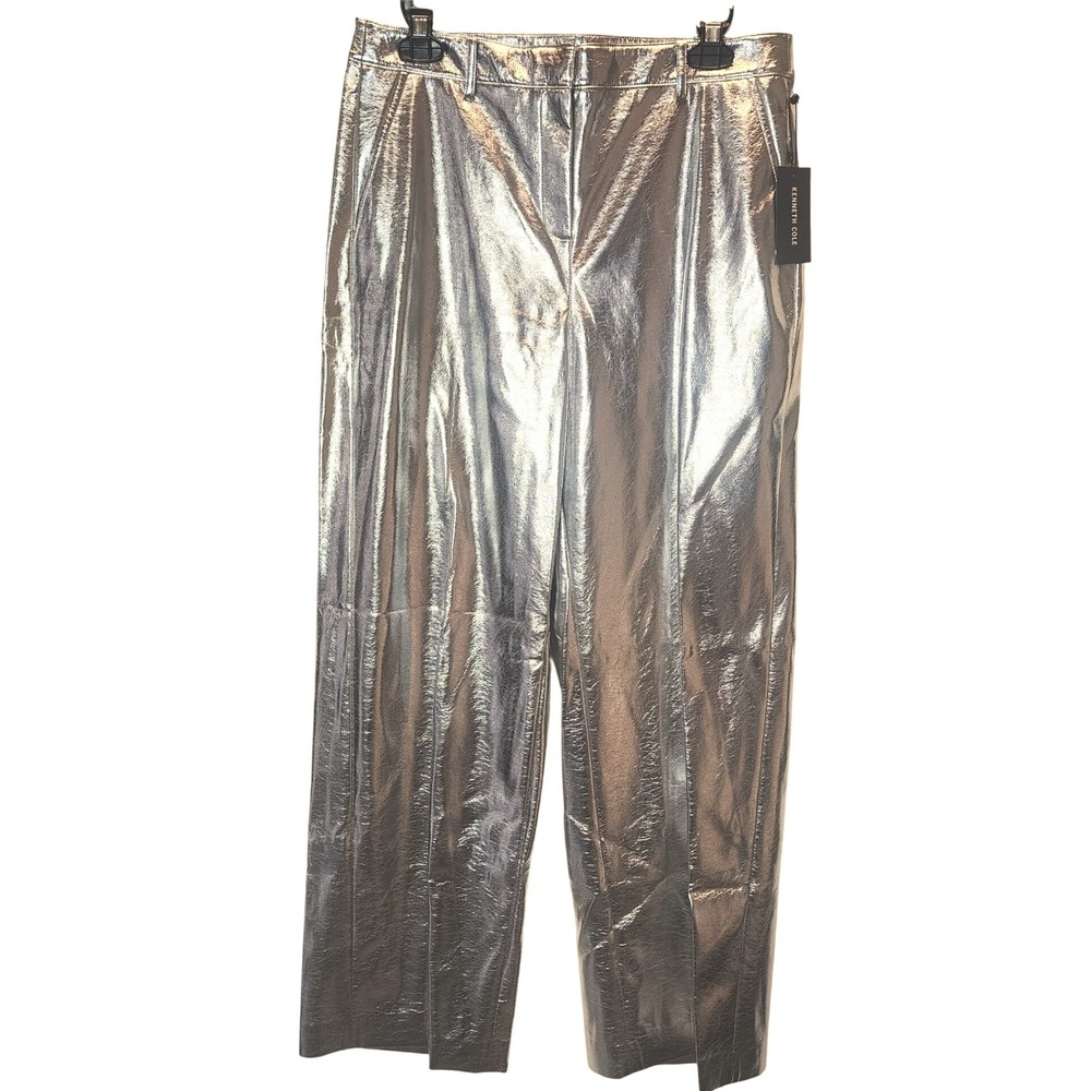 Kenneth Cole Womens Silver Metallic Wide Leg Pants Style 10926057‎ G03 US Size 8